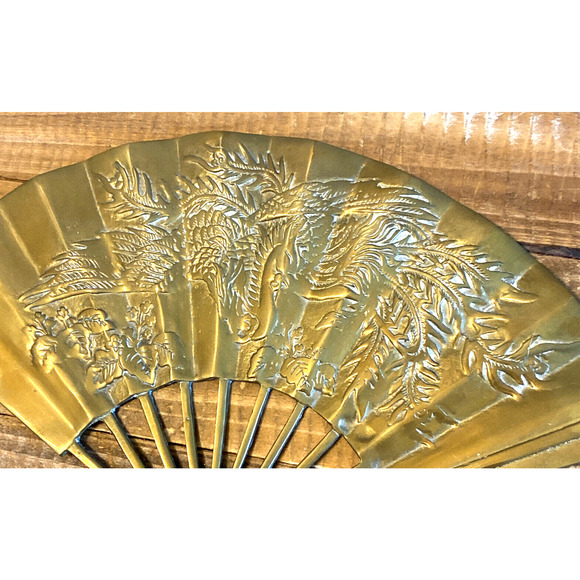 Vintage Enesco Solid Brass Dragon Paper Fan 11.75" Wide - Picture 3 of 7